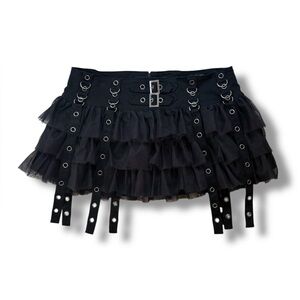 DollsKill | NWT’s Widow Cyber Y2K Goth Grunge Metal Layered Belted Mini Skirt